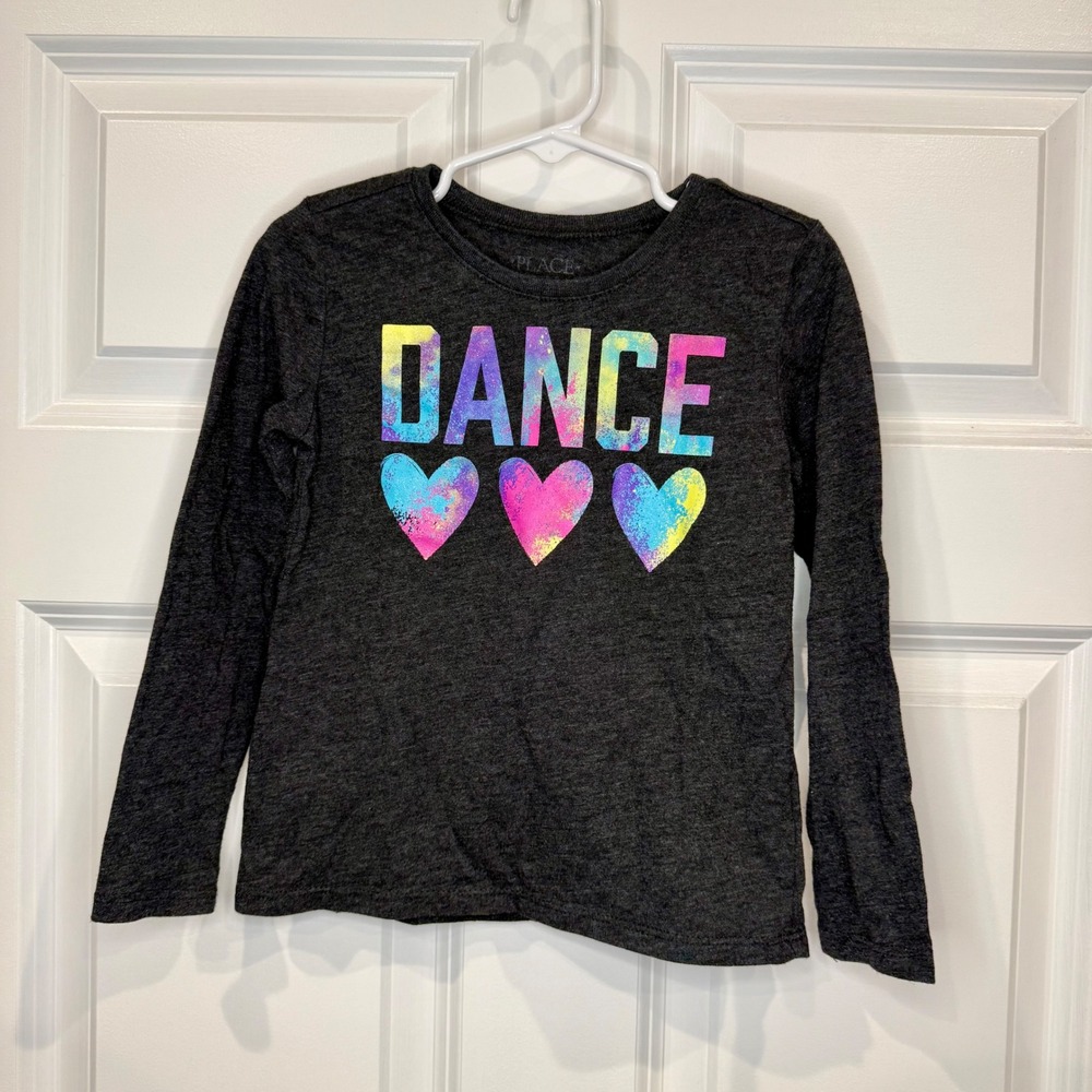 The Children's Place Girls Long Sleeve Dance Hearts Graphic Tee Shirt Size‎ 4